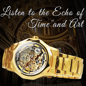 WINNER Luxury Skeleton Mechanical Dodecagon Case Engraved Movement Watch 527G