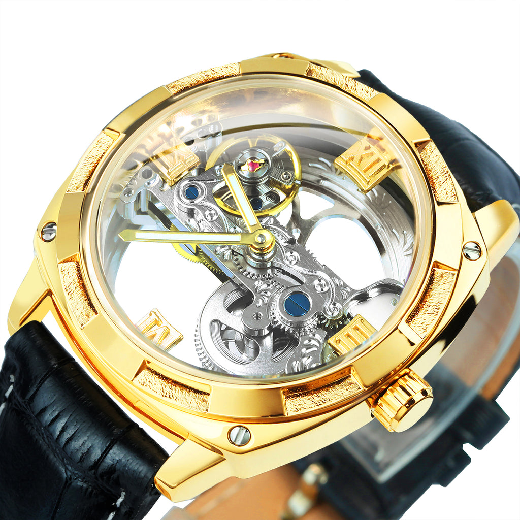 WINNER Luxury Transparent Skeleton Automatic Mechanical Watch Luminous Hands