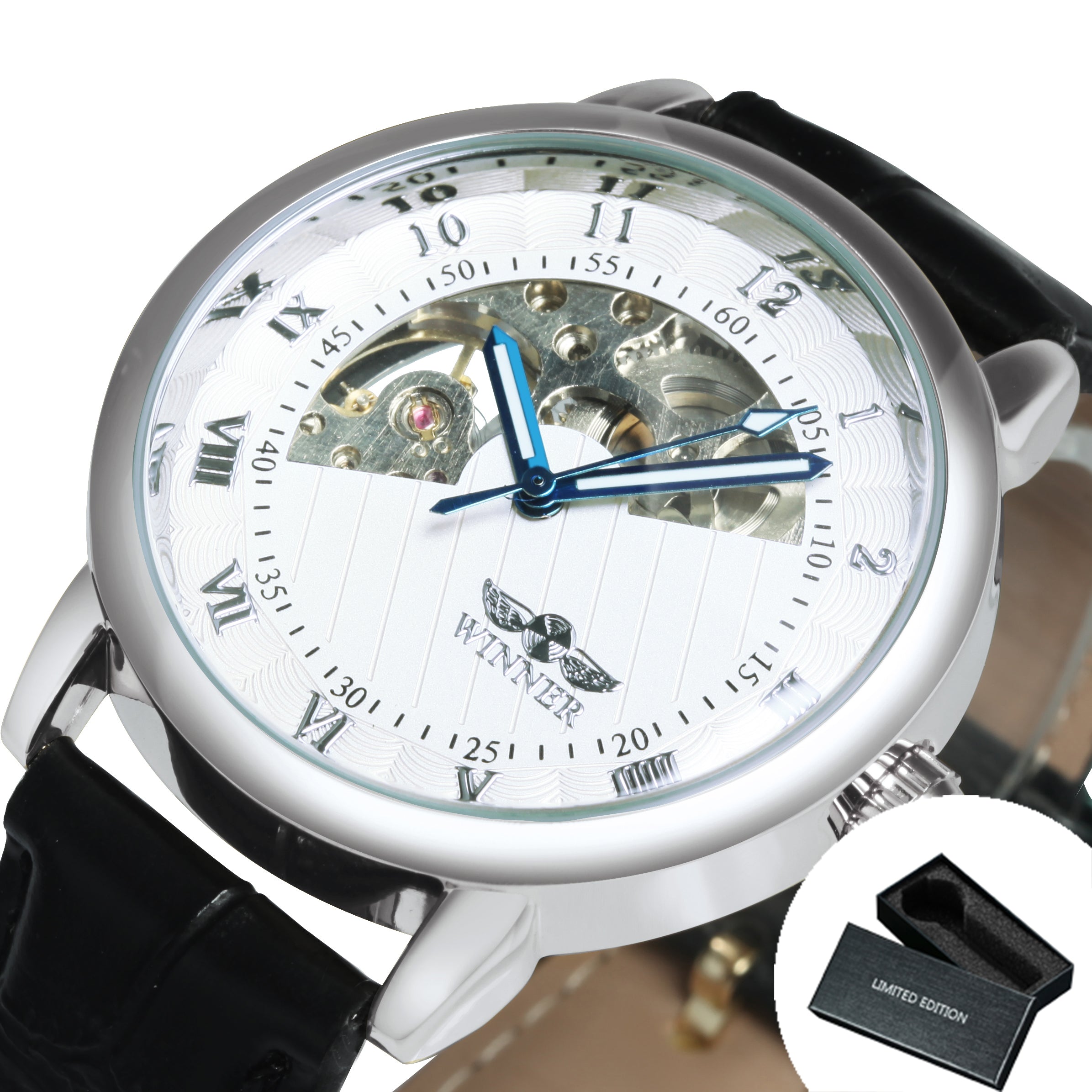 WINNER Classic Gold Skeleton Mechanical Watch Luminous Hands