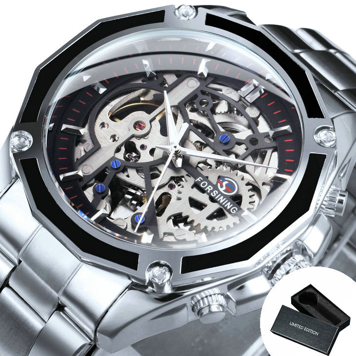 Steampunk Skeleton Automatic Mechanical Watch Luminous Hands Forsining Winding Watches 1030