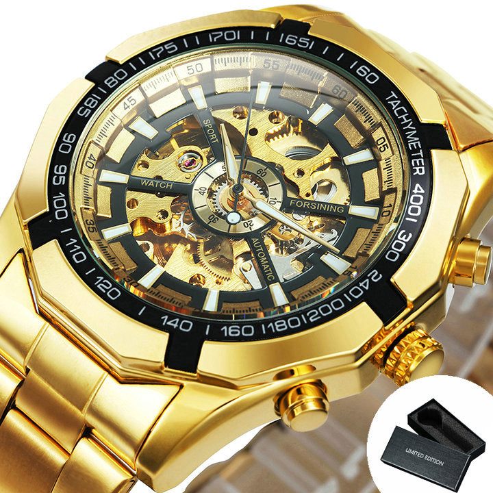WINNER Classic Skeleton Automatic Mechanical Gold Watch for Men