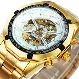 WINNER Classic Skeleton Automatic Mechanical Gold Watch for Men Luminous TM340