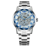WINNER Top Brand Hand-wind Mechanical Classic Hollow Dial Stainless Steel Strap Watch