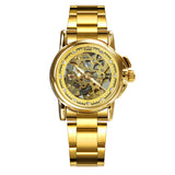 WINNER Men's Watch Men's Watch Hollow Automatic Mechanical Diamond Watch Gold Stainless Steel Strap