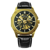 Luxury Brand mens Watches Automatic Skeleton Mechanical Genuine Leather Strap WINNER Wristwatch