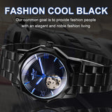 WINNER Cool Sport Watch For Men Mechanical Wristwatches Automatic Mens Watches Top Brand Luxury Clock Black Steel Strap relógios
