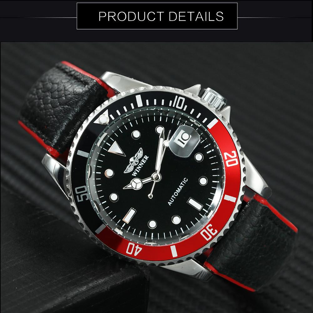 WINNER Men's Watches Top Brand Luxury 2020 Automatic Mechanical Watch Men Contrast Color Leather Strap Calendar Wrist Watch Male