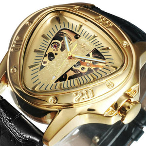 Winner Official Triangle Golden Skeleton Watch for Men Mechanical Automatic Sport Mens Watches 2021 Top Brand Luxury Clock Army