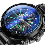 WINNER Official Automatic Mechanical Gold Watch Men Big Case Luxury Fashion Skeleton Luminous Military Business Blue Silver Top