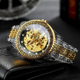 WINNER Gold Skeleton Mechanical Watch Men Automatic Vintage Royal Clock Stainless Steel Strap Wrist Watches Top Brand Luxury