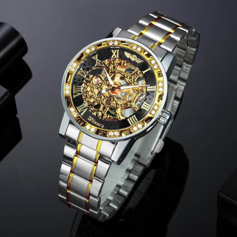 Winner Transparent Diamond Mechanical Watch Skeleton Wrist Watch for Men Top Brand Luxury Watches Male часы мужские Royal Gift