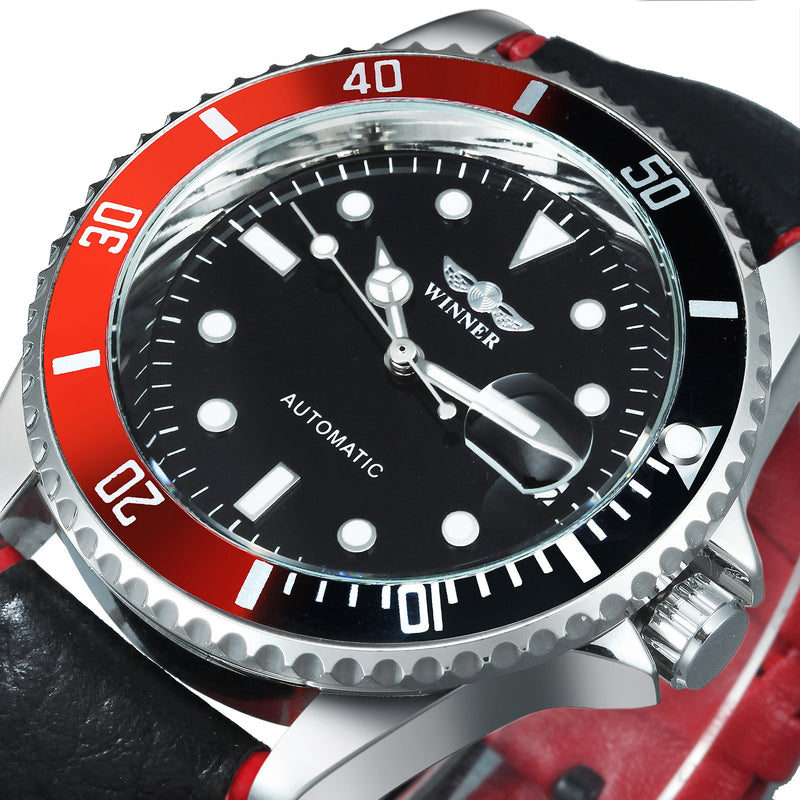 WINNER Men's Watches Top Brand Luxury 2020 Automatic Mechanical Watch Men Contrast Color Leather Strap Calendar Wrist Watch Male