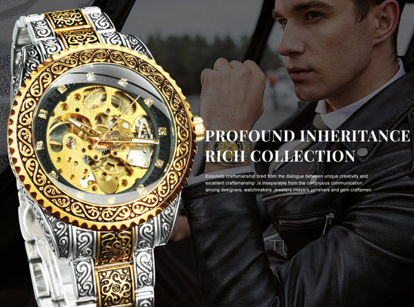 Winner new number sport design bezel golden watch mens watches top brand luxury montre homme clock men automatic skeleton on sale watch